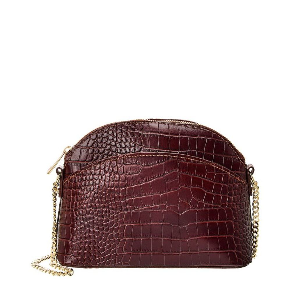 Italian Leather Croc-Embossed Crossbody, Brown